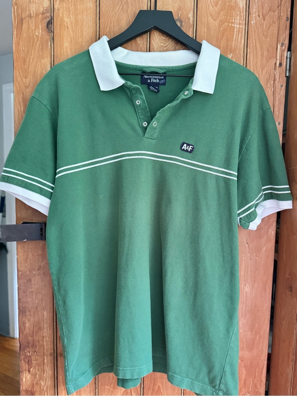 Vintage Y2K Abercrombie & Fitch Green Snap Polo Shirt Stripe Men's XL